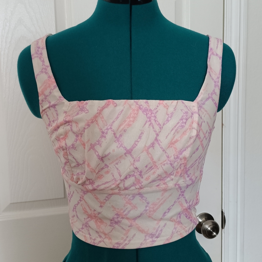 Pink and Cream Women's Crop Top